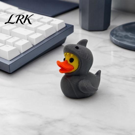 Cute Shark And Duck Display 3D Printed Figurine, Yellow Cool Small Animal Souvenir Headgear Ornaments, Mini Desktop Playable Decor for Home Office Pet
