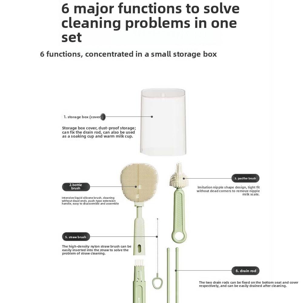 Multifunktionales Flaschenreinigungsbürsten-Set ABS Anti-Verlust Schnuller Strohhalm Schrubber TPR Pipettenbürste Baby-Saugerbürsten-Set