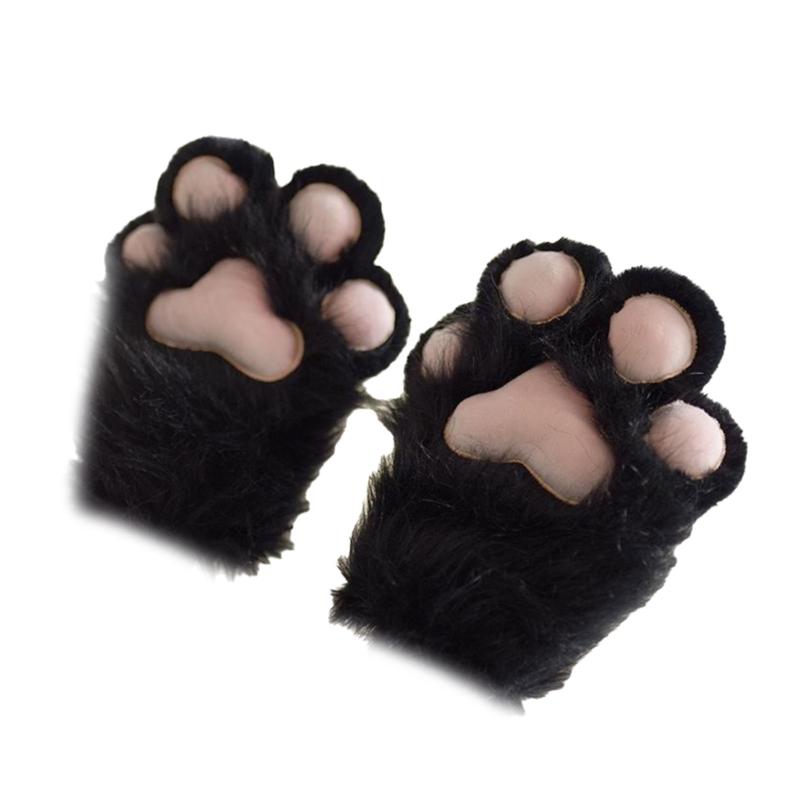 Косплей Животные Лапы Плюшевые Перчатки Милые Кошачьи Лапы Перчатки Хэллоуин Вечеринка Перчатки для Рук чёрный