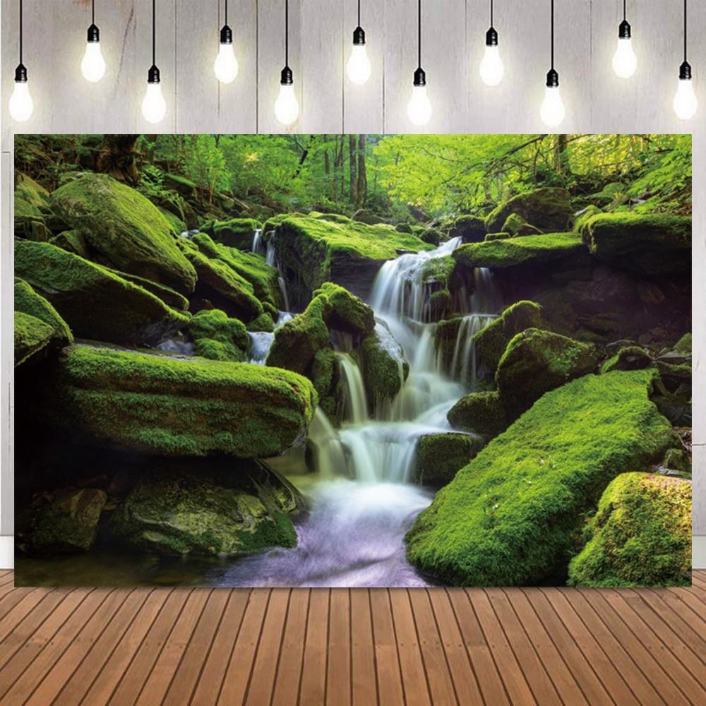 Lush Green Waterfall Forest Scenery Photo Backdrop Natural Landscape Photography Background for Portrait Shooting Home Decor8