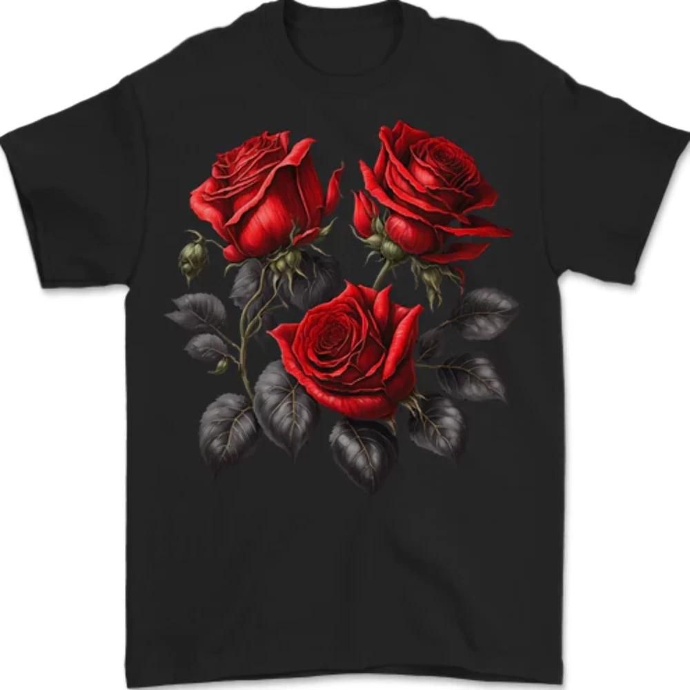 3 Red Roses Gothic Goth Mens T-Shirt 100% Cotton 2XL