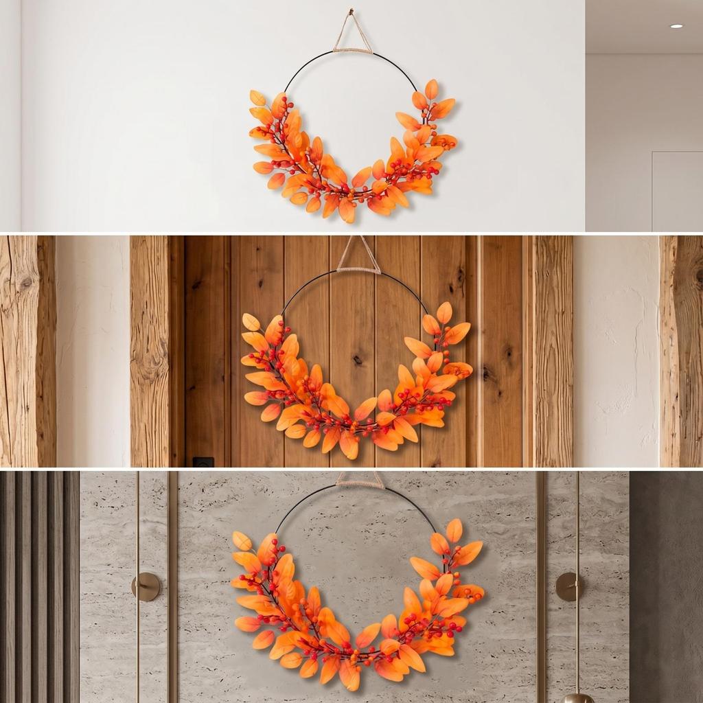 HalfWreath Artificial Wreath with Metal Hoop Seasonal Decor for Door, Thanksgiving, Entryway