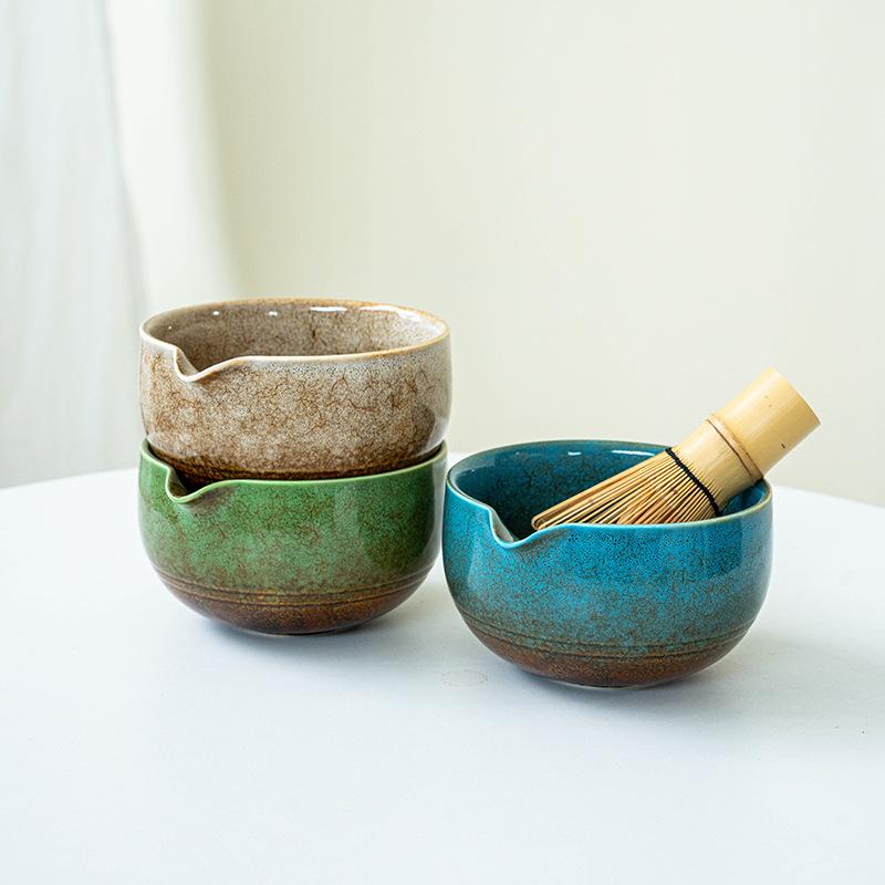Matcha Bowl with Mouth Matcha Tool Brush Tea Bowl Mixer Utensil Set Japanese Ceramic Kiln-changing Glaze 1000