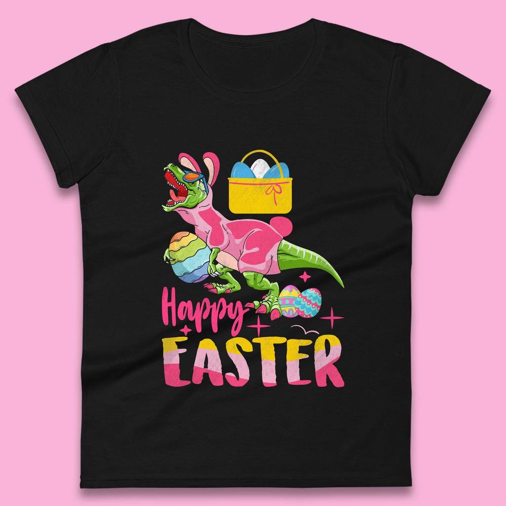 Happy Dinosaur Easter Womens T-Shirt Mens Tops Tees Unisex