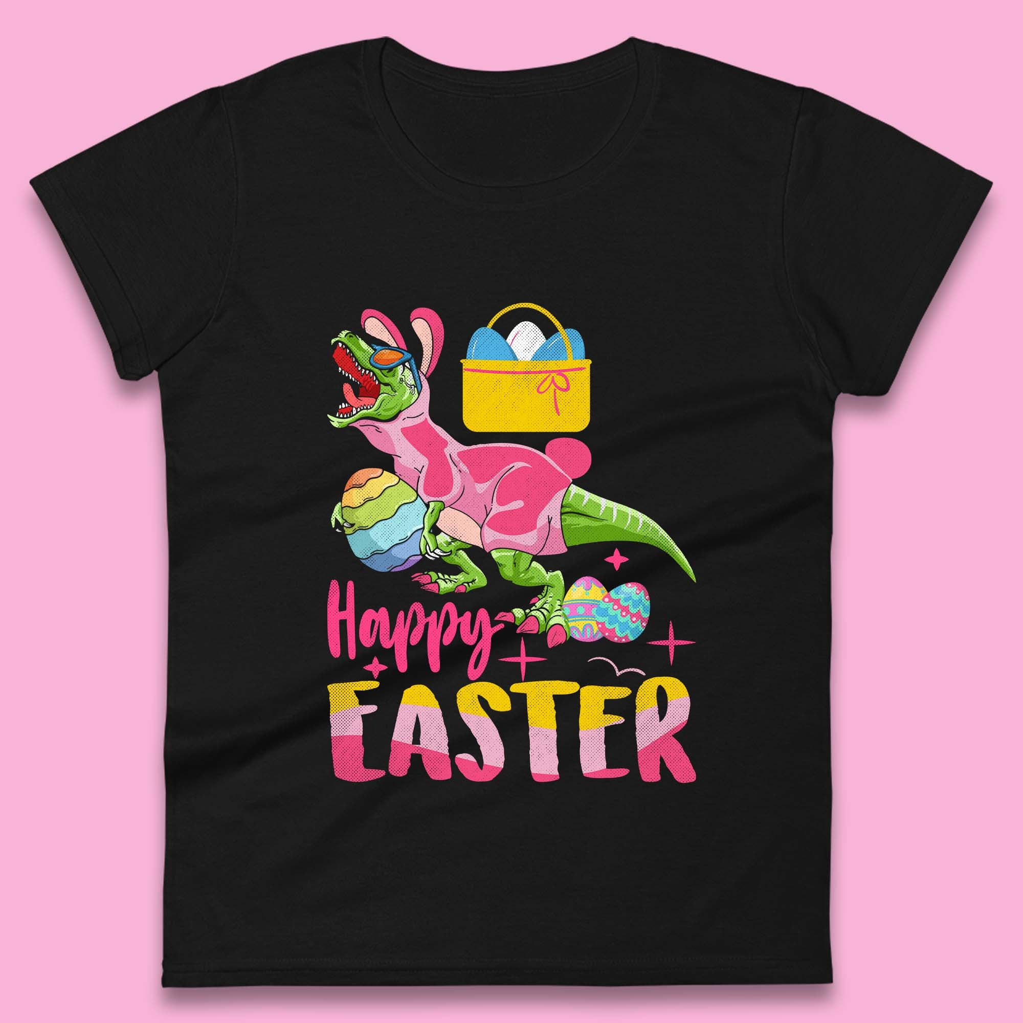 Happy Dinosaur Easter Womens T-Shirt Mens Tops Tees Unisex 3XL
