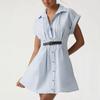 New European and American Women's Retro Style Commuting Slim Fit Solid Color Short-sleeved Lapel Shirt Short Dress