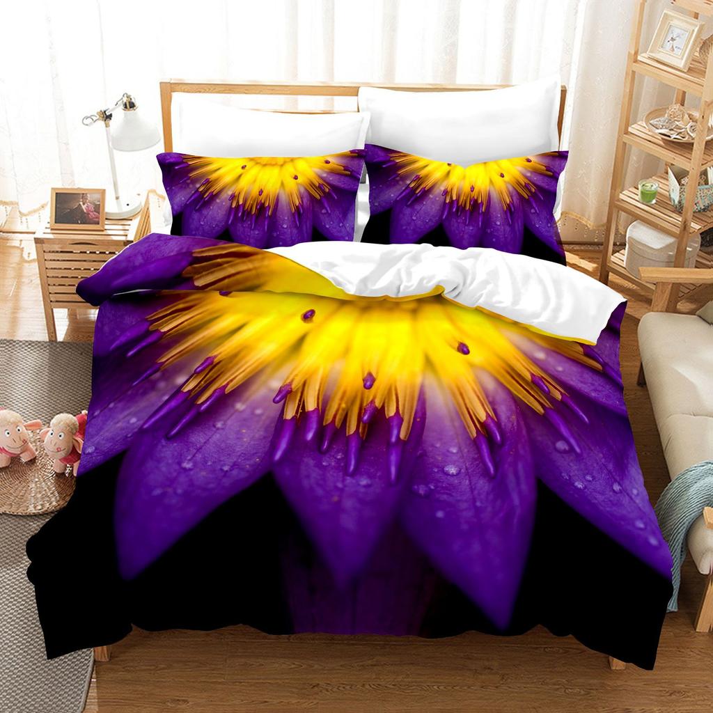 3pcs Bedding Set Beautiful Flowers Print Duvet Cover Set Single Double King Size Bed Set for Adult Home Bedroom with Pillow Case