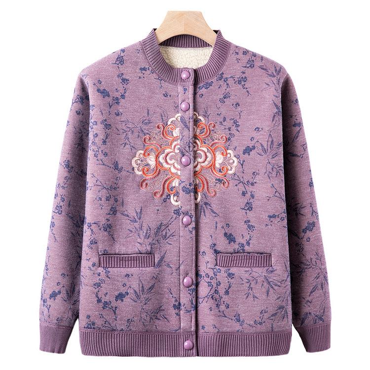 Seniors Winter Clothes Female Grandma Plus Velvet Coat Middle-aged and Elderly Mothers In Autumn and Winter Warm Cardigan Fashionable Old Lady Clothes