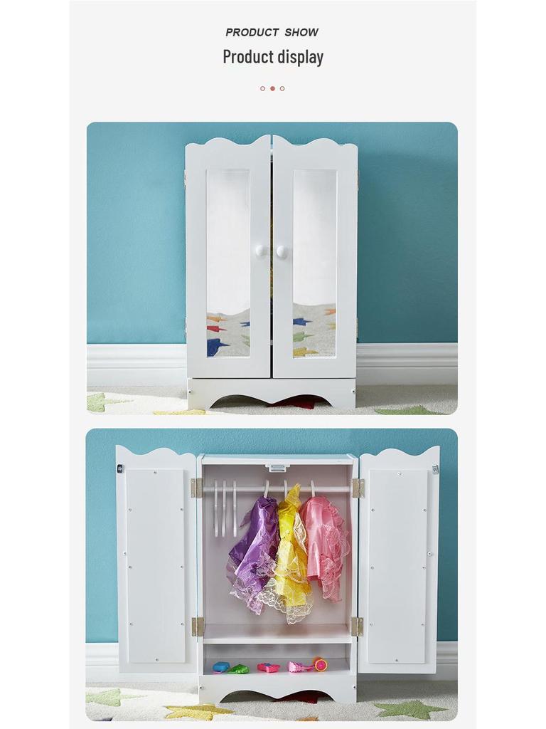 Double Door Wooden Doll Wardrobe - Fun Educational Toy for Girls