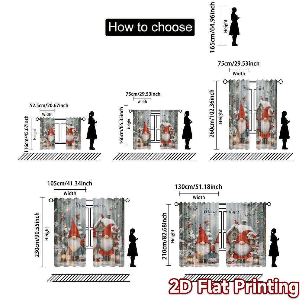 2D Flat Printing,JIT 2pcs, Curtains (Without Rod) Gnome Wonderland Modern Print Curtains Versatile Polyester Fabric Curtains