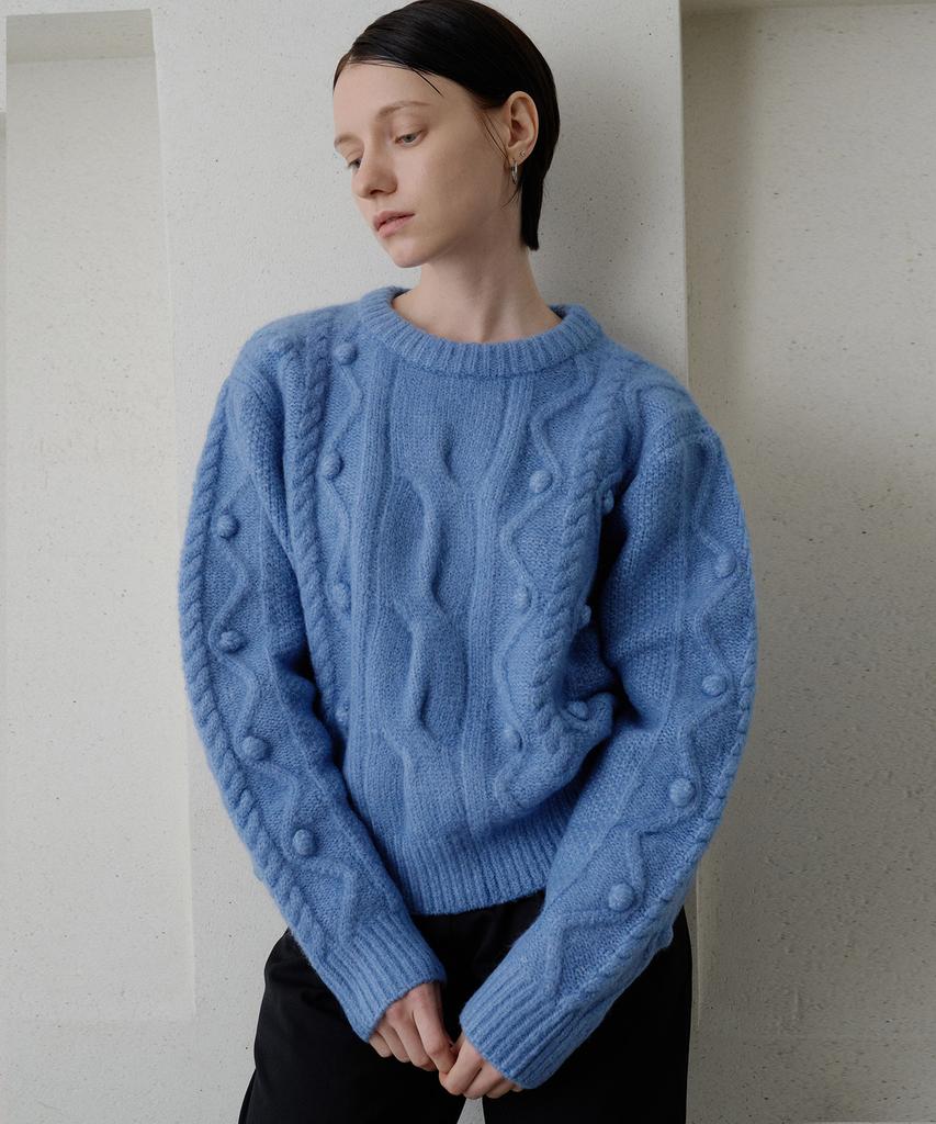 BIBYSEOB Fluffy Ball Wool Knit Ash Blue [T54]