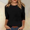 T-shirt uni à col rond et manches 3/4 pour femme - Haut décontracté à coupe ample