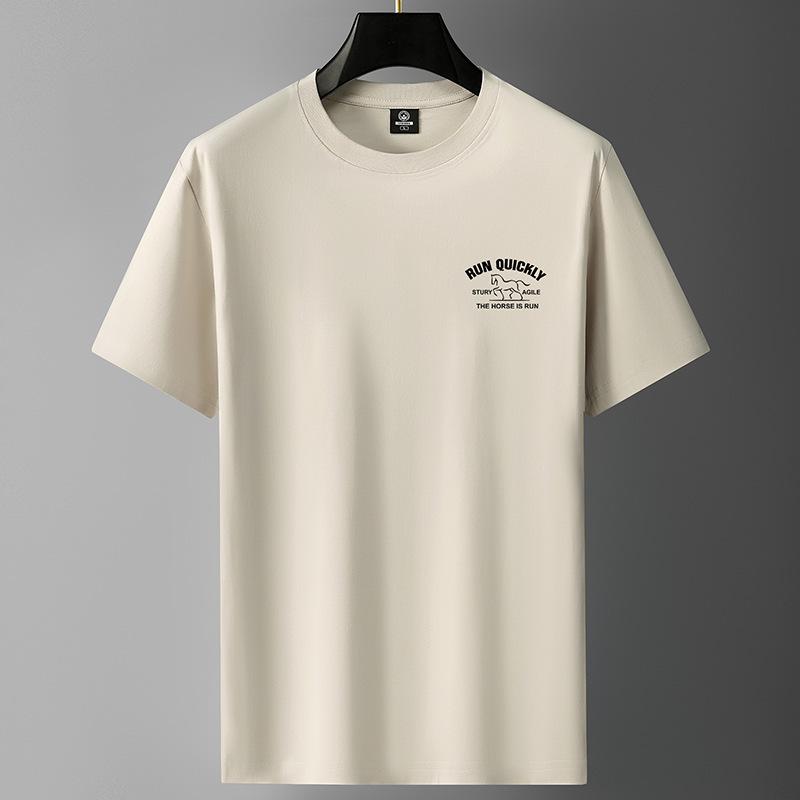 Heavyweight Men's Short-Sleeve Crew Neck T-Shirt - 100% Long-Staple Cotton, Summer Loose Fit, Trendy Design