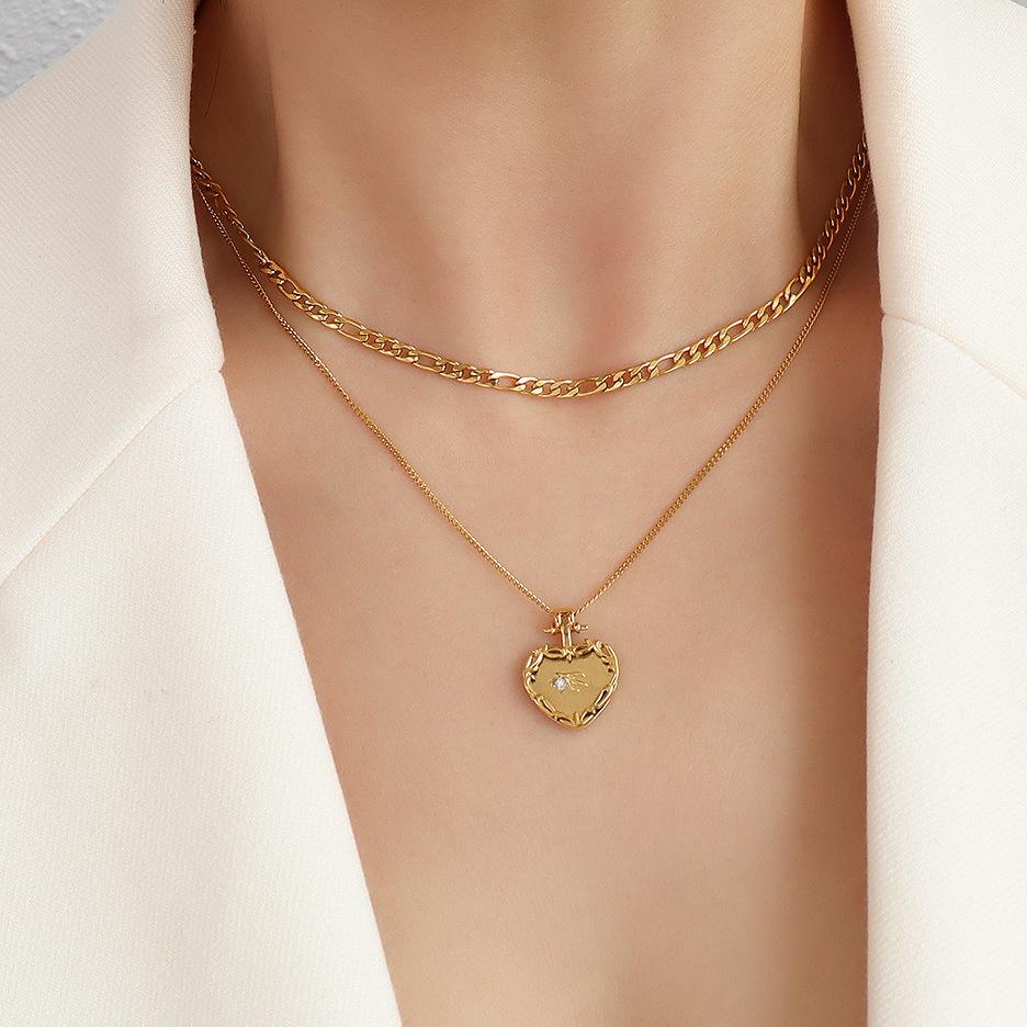 European & American Chic Heart Pendant Double-Layer Necklace for Women