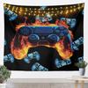 Flame Gaming Controller Tapestry, Black Background with Colorful Controller Pattern for Boys' Bedroom and Gamer Room Decor