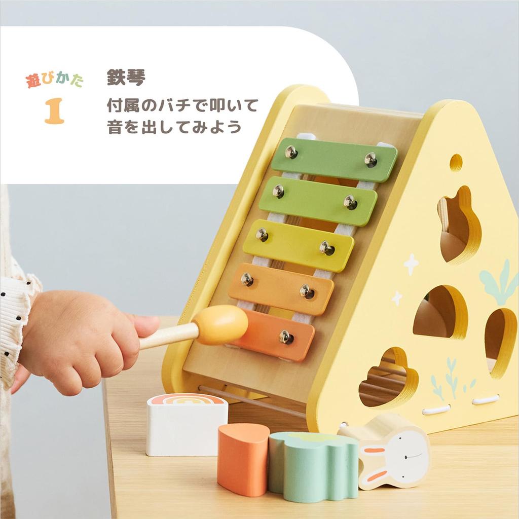 PolarB Bunny Series Activity Educational Wooden Fingertip Baby Ages 18 Months and TYPR44291 Box, 5-in-1, Toy, Shape-Matching, Glockenspiel, Toy, Play,