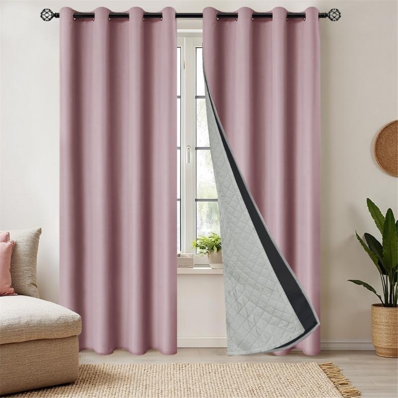 Winter Proof Thermal Curtain with Detachable Quilted Liner Noise Reducing Quick Grommets Mounting Indoor Insulation