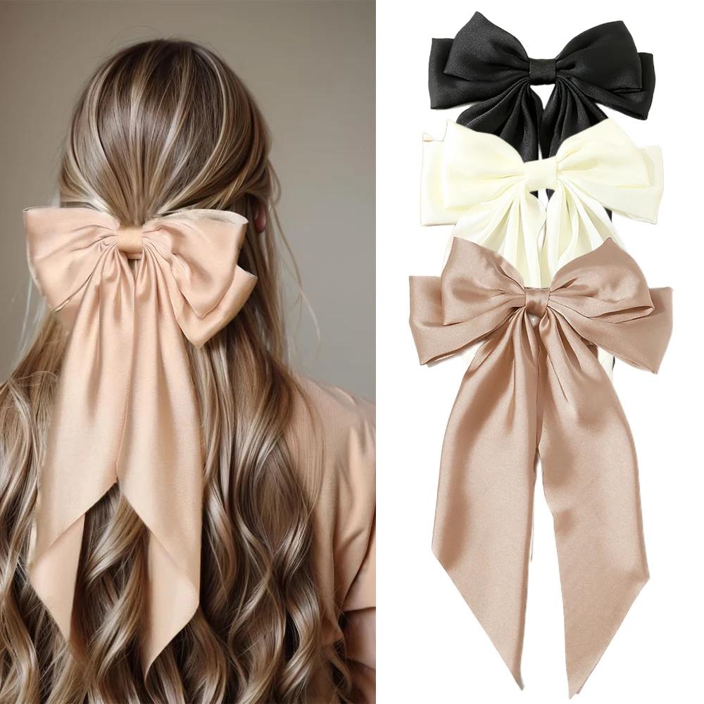 3pcs Solid Color Minimalist Bow Hair Clip,Bowknot Hair Clip,Retro Hair Clip Silk Hair Band,Elegant Hair Accessory for Dailywear