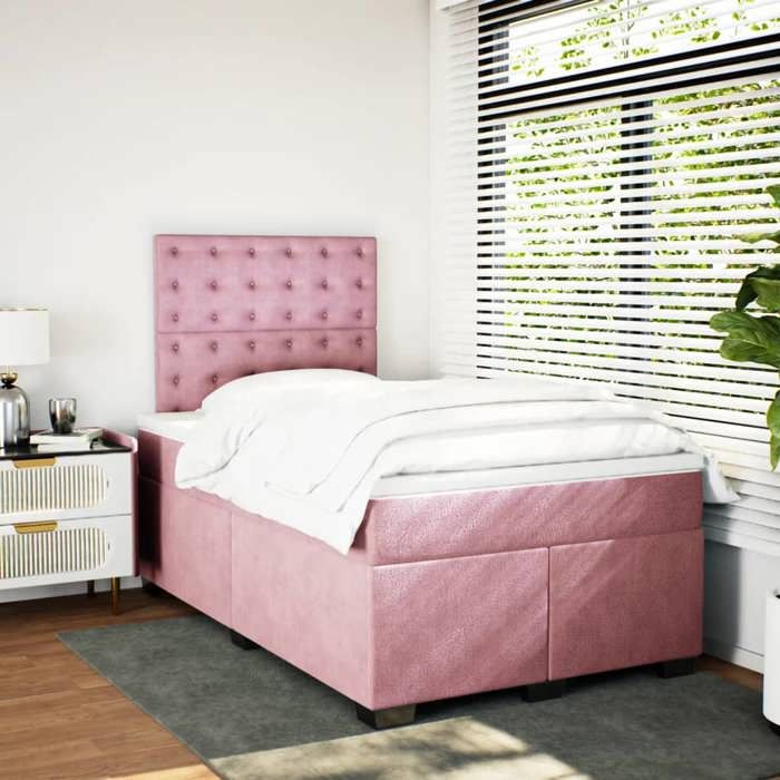 VidaXL Sommier à lattes de lit avec matelas rose 120x190 cm velours 3290875