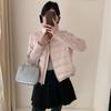 White duck down knitted sleeves splicing down jacket women's short winter fashion warm casual ribs top tide