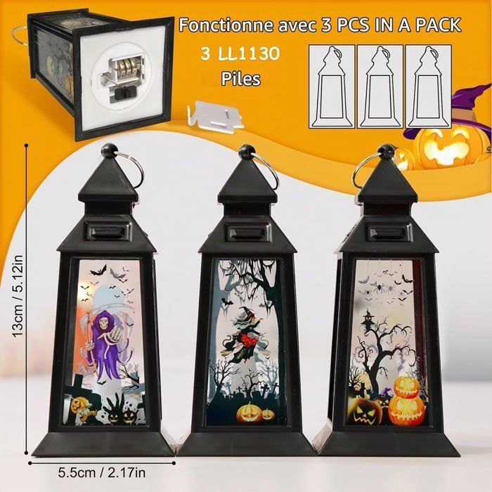 Décoration Halloween - AIMOONSA - Lot de 3 pièces - LED - Noir plastique - À piles