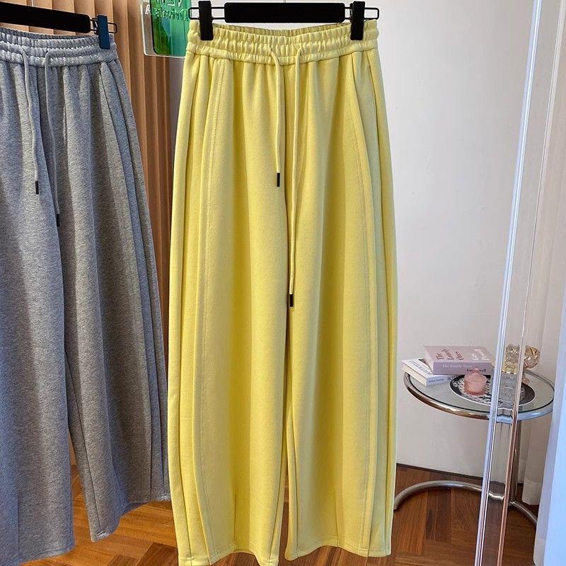 

Women s Plus Size High Waist Slimming Drawstring Sweatpants - Spring Style, Straight Wide-Leg Fit L 80-125 jin жёлтый