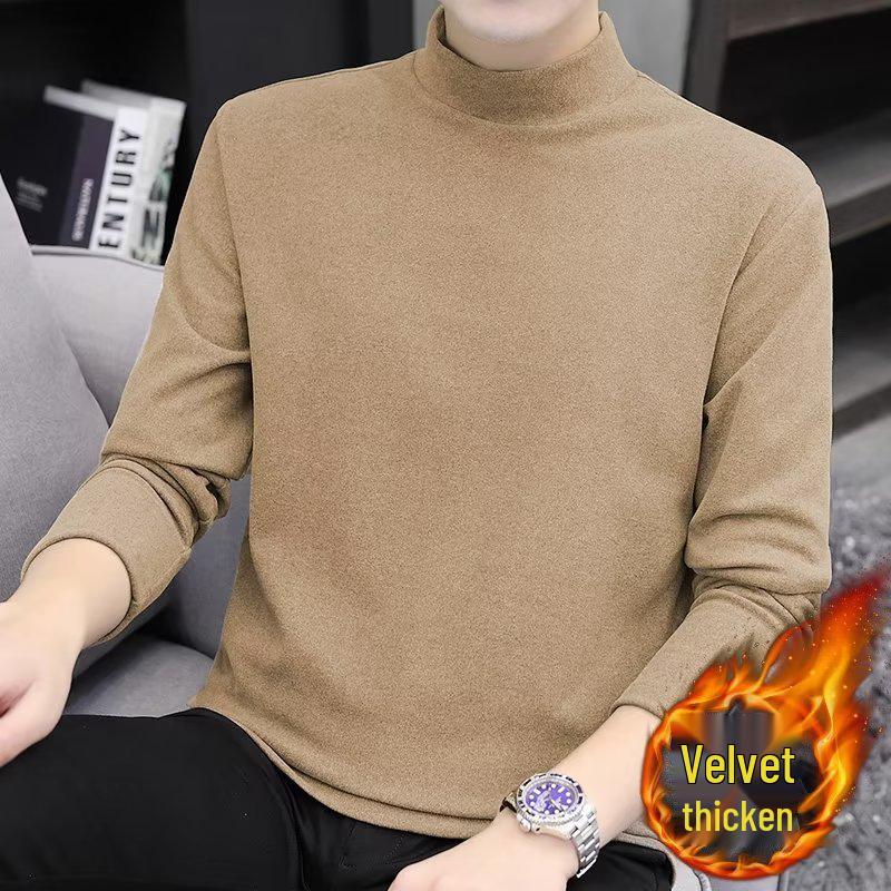 Men's Trendy German Velvet Warm Innerwear - Autumn/Winter Simple Slim Fit Half-High Collar Long-Sleeve, Large Size.