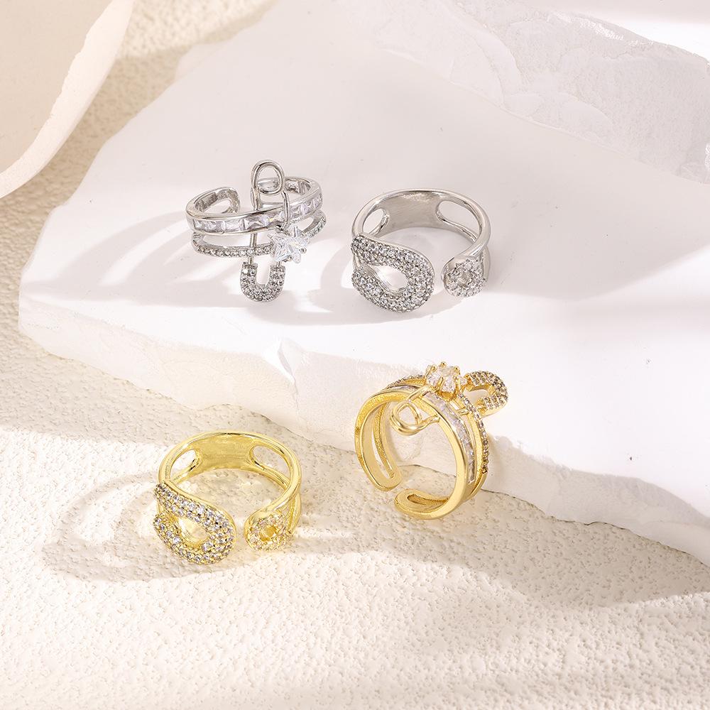 

18K Gold-Plated Safety Pin Adjustable Ring - European-American Hip-Hop Style