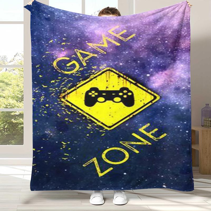 Cartoon Game Gamer Zone Controller Logo Flannel Blanket,Ultra Soft Warm Plush Throw for Home Bedroom Bed Sofa Cover Picnic Gift
