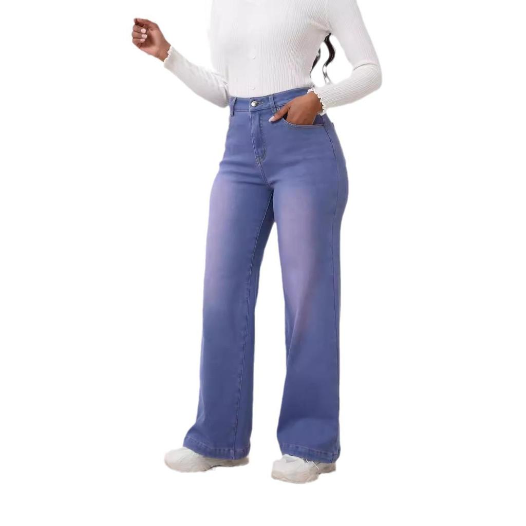 2024 Amerikanische High-Waist Straight-Leg Jeans: Trendige Damen Plus Samt Denim für Herbst/Winter