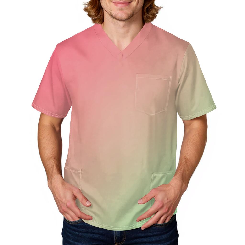 Men's Tie, Gradient Print Top | V,Neck With Pockets, Comfort Fit For ,Care & Daily Work