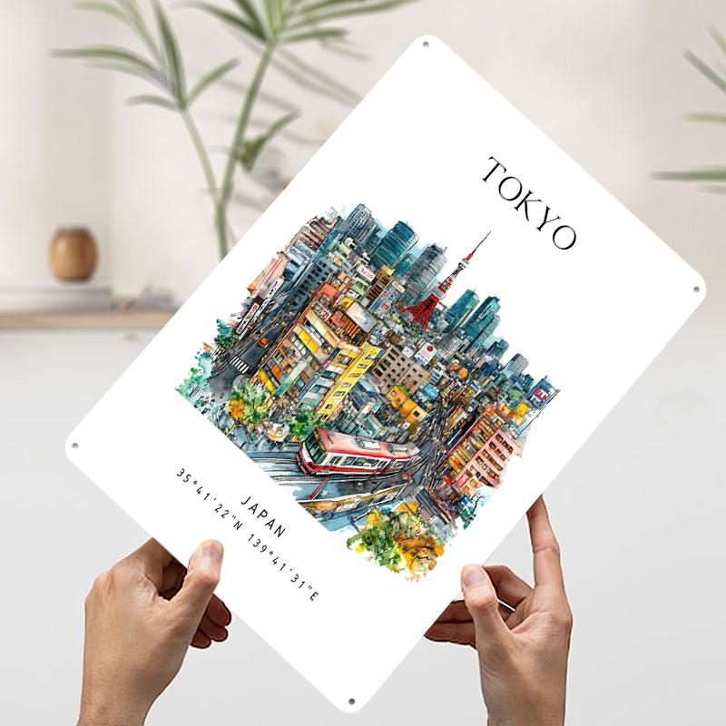 Tokyo Japan Travel Printed Poster Customized Wall Art Retro Vintage Metal Tin Signs for Home Office Decoration Gaming Desk Decor