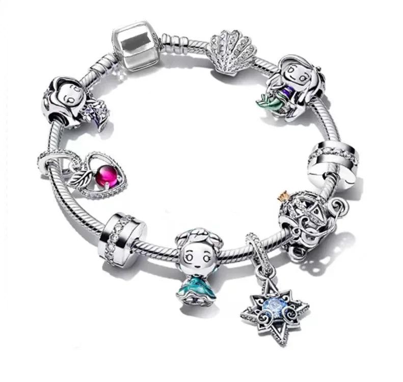 Colors Enamel Disney Princess Dress Charms Pulseiras for Girls Colorful Glass Beads Bracelets&Bangles Women Cartoon Skirt Dangle