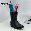 Detailed Cowboy Boot Decor Pen Holder, Rustic Style 3D Printed Makeup Brush Storage Vintage Office Accessories Cup, Compact Size Creative Ornament,