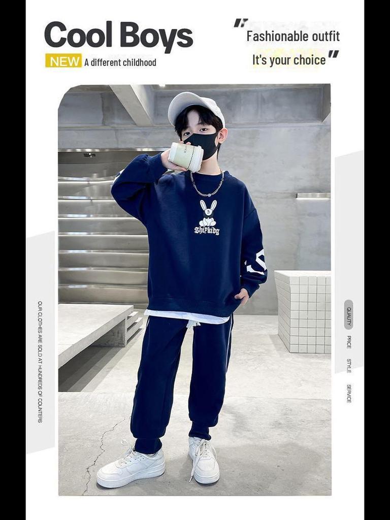 2023 Boys' Cartoon Sports Two-Piece Suit: Sweatshirt & Sweatpants for Spring/Autumn