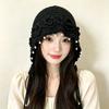 Pearl tassel three-dimensional flower knitted wool hat women's spring and summer hand-woven ethnic style pullover hat Baotou hat