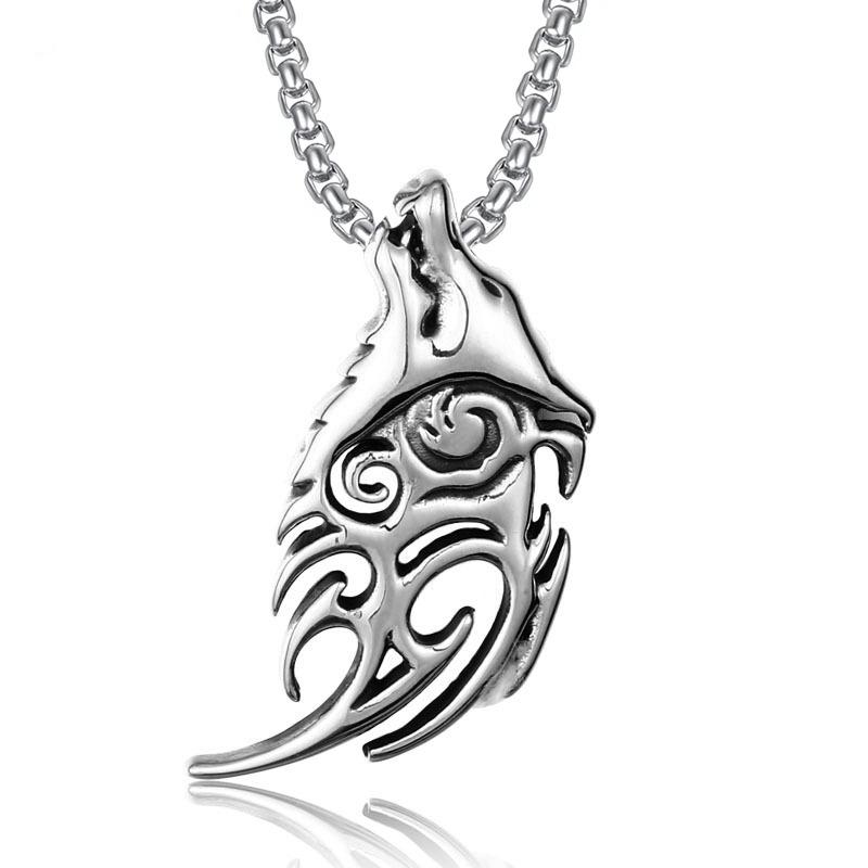 Vintage Nordic Pendant Creative Wolf Head Titanium Steel Necklace Personalized Titanium Steel Jewelry