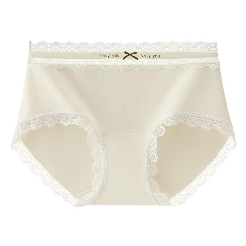 

Ladies Autumn Winter Pure Cotton Lace 10A Bacteriostatic Extended Crotched Hip Mid Waist Triangle Briefs 2XL вершковий