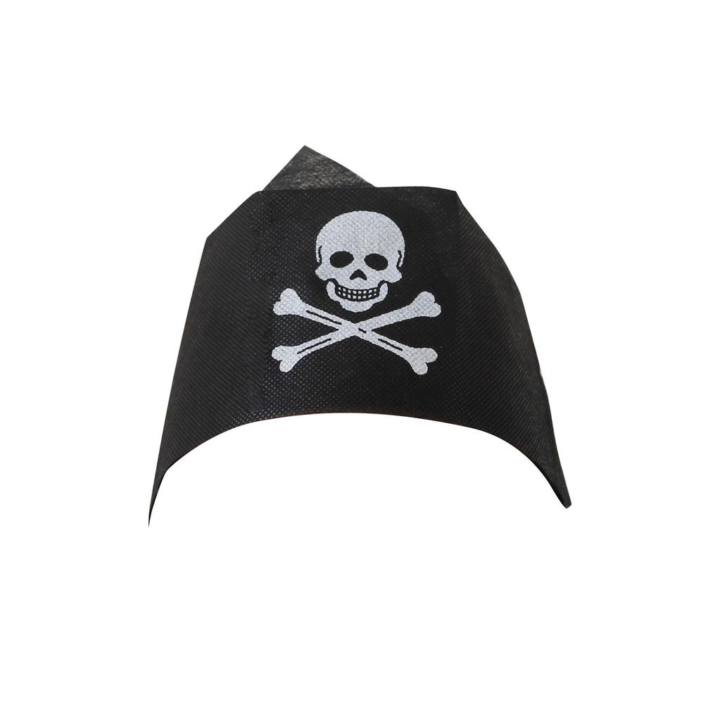 Halloween Pirate Prop Set: Caribbean Captain Hat, Hook, Eye Patch, Headscarf, Horn, Treasure, and Toy Gun.