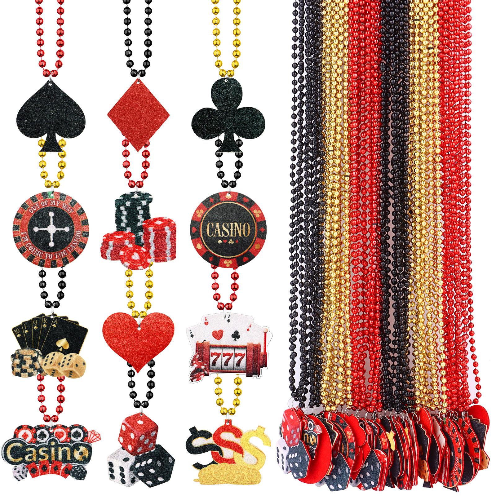 36 Pcs Casino Night Beaded Necklaces 12 Styles Dice Poker Dollar Sign Necklaces Casino Theme Gold Red Black Necklaces Jewelry Ac чёрный