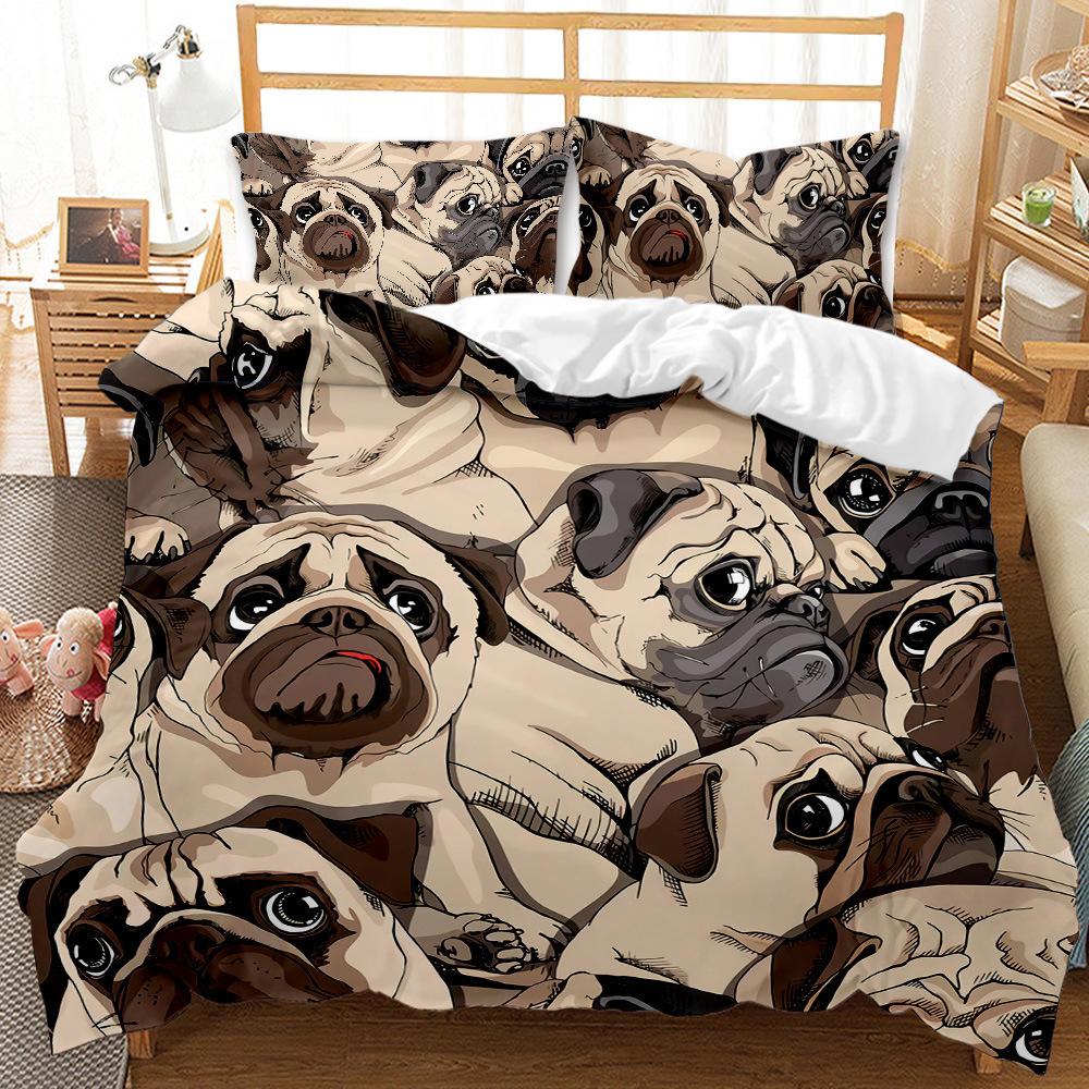 Cute Cartoon Animal Dog Pattern Print Quilt Cover Pillowcase 3D Digital Printing Three-Piece Set