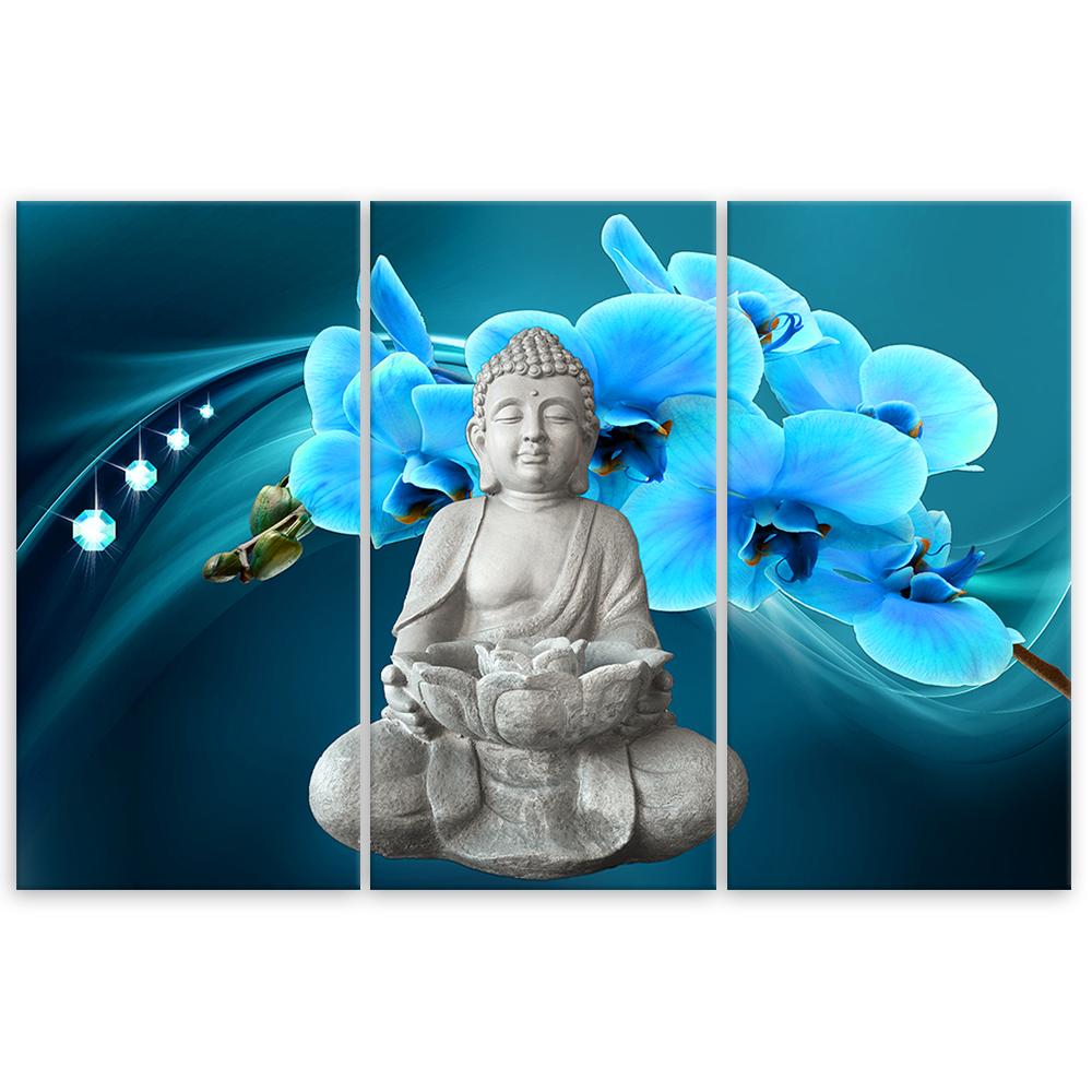 Three Piece Picture Canvas Print Buddha Zen Orchid Turquoise