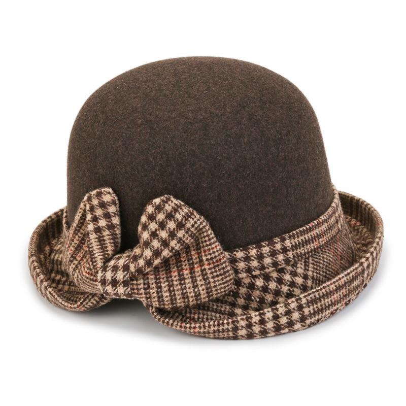 Women S Elegant Wool Bucket Hat With Bow Plaid For Mom Autumn Winter
