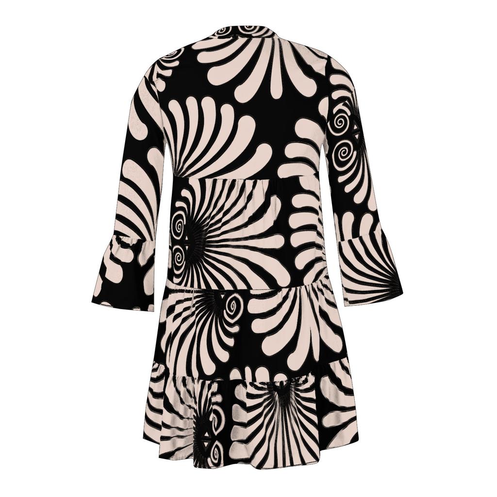 Women's Summer Fashion Printing Sexy V Neck Short Sleeve Beach Flowy Party Skirt