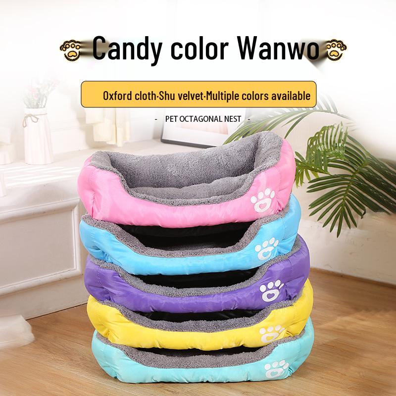Winter Warm Semi-Enclosed Cat Mat Bed - Machine Washable, Square Pet Nest & Dog Cushion