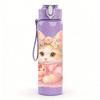 1PC Kitten Wear Pink Bow Cute Cartoon Print 750ml Color Plastic Sports Water Bottle Leakproof Flip Straw Lid Suitable for Sports Office Home Use