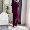 Women's Retro Red Fleece Pajamas Set with Lace - Autumn/Winter Noble Court Style