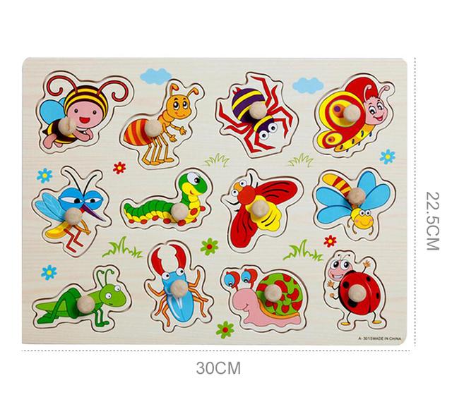 Wooden Baby Grab Board Animal Insects Montessori Puzzle Early Education Toys Originality Shape Pairing Mushroom Nail Puzzle TMZ