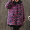 Inverno Retro Solto Grosso Acolchoado Tecido de Algodão Tamanho Grande Roupas Acolchoadas de Algodão Feminino Algodão Linho Xadrez com Casaco Médio Longo