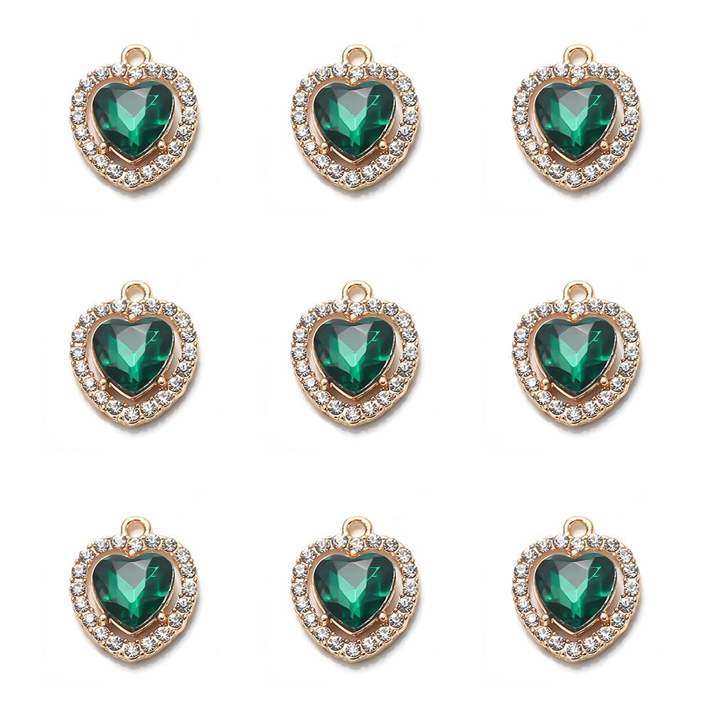 10Pcs/lot Alloy Rhinestone Heart Charms Gold Color Pendant for DIY Necklace Bracelet Earrings Jewelry Making Accessories